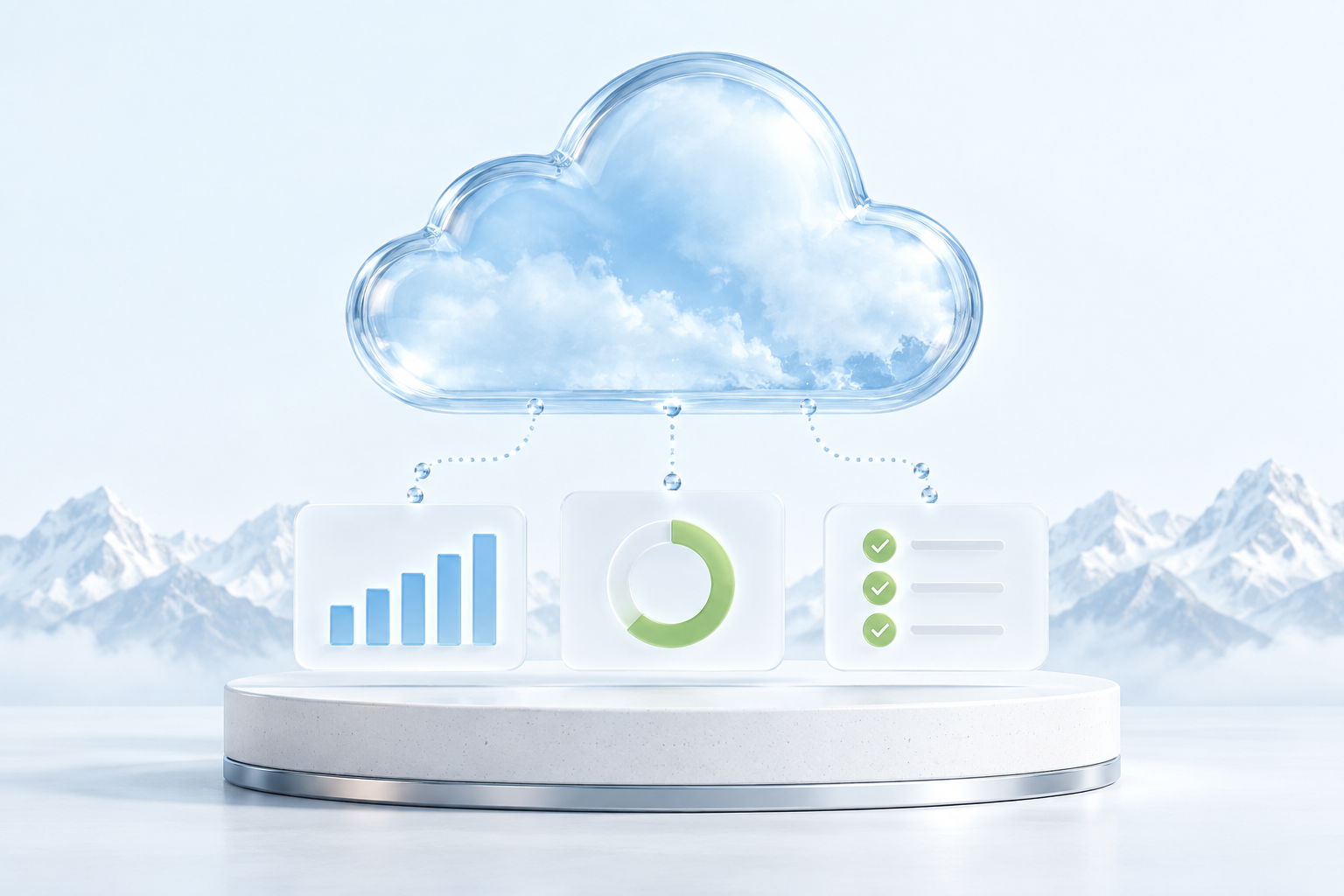 Translucent cloud with usage charts and progress dashboards